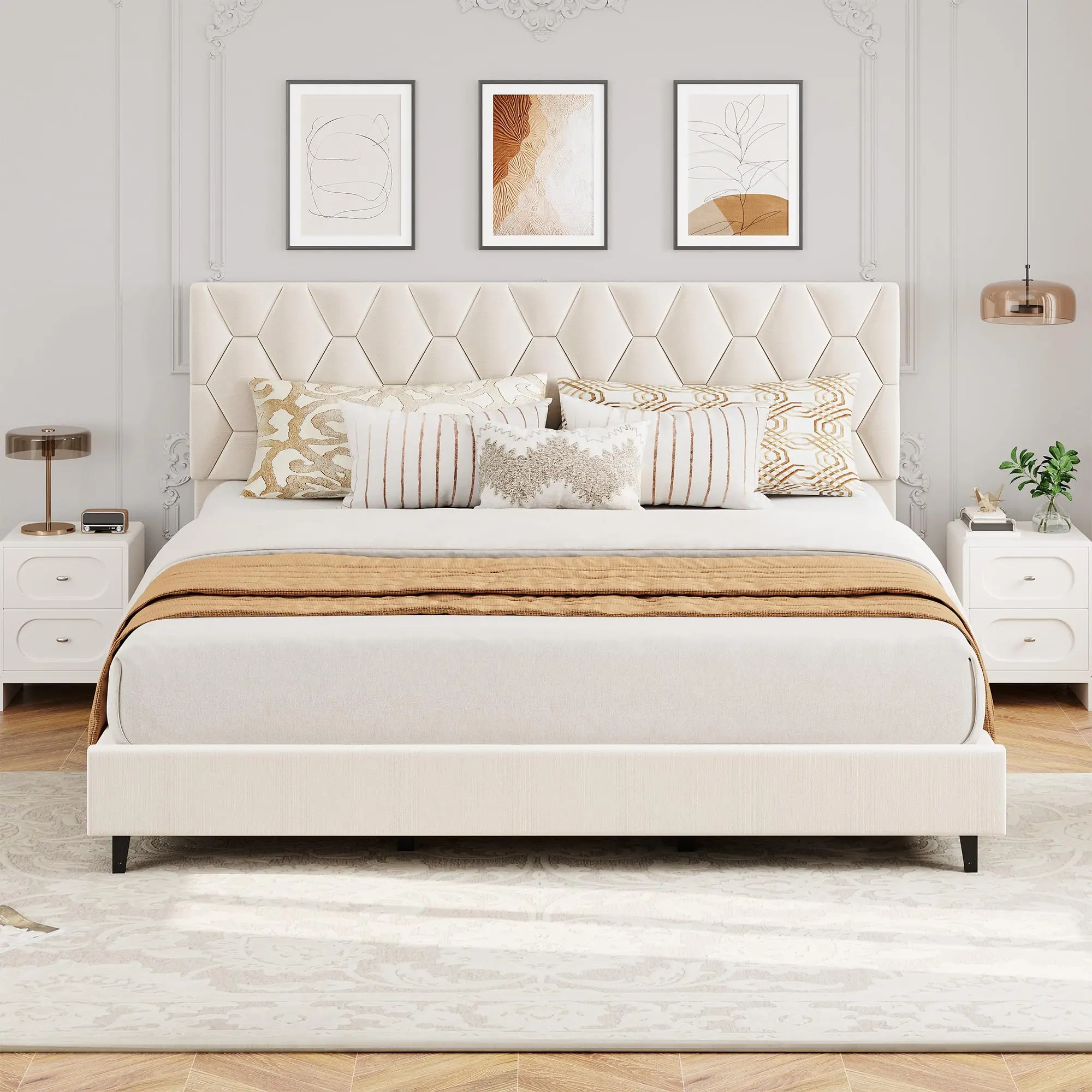 Upholstered Platform Bed Frame – Adjustable Padded Headboard – Strong Wooden Slats – Noise-Free, Sturdy Modern Design – No Box Spring Needed – Easy Assembly – Twin or King Size
