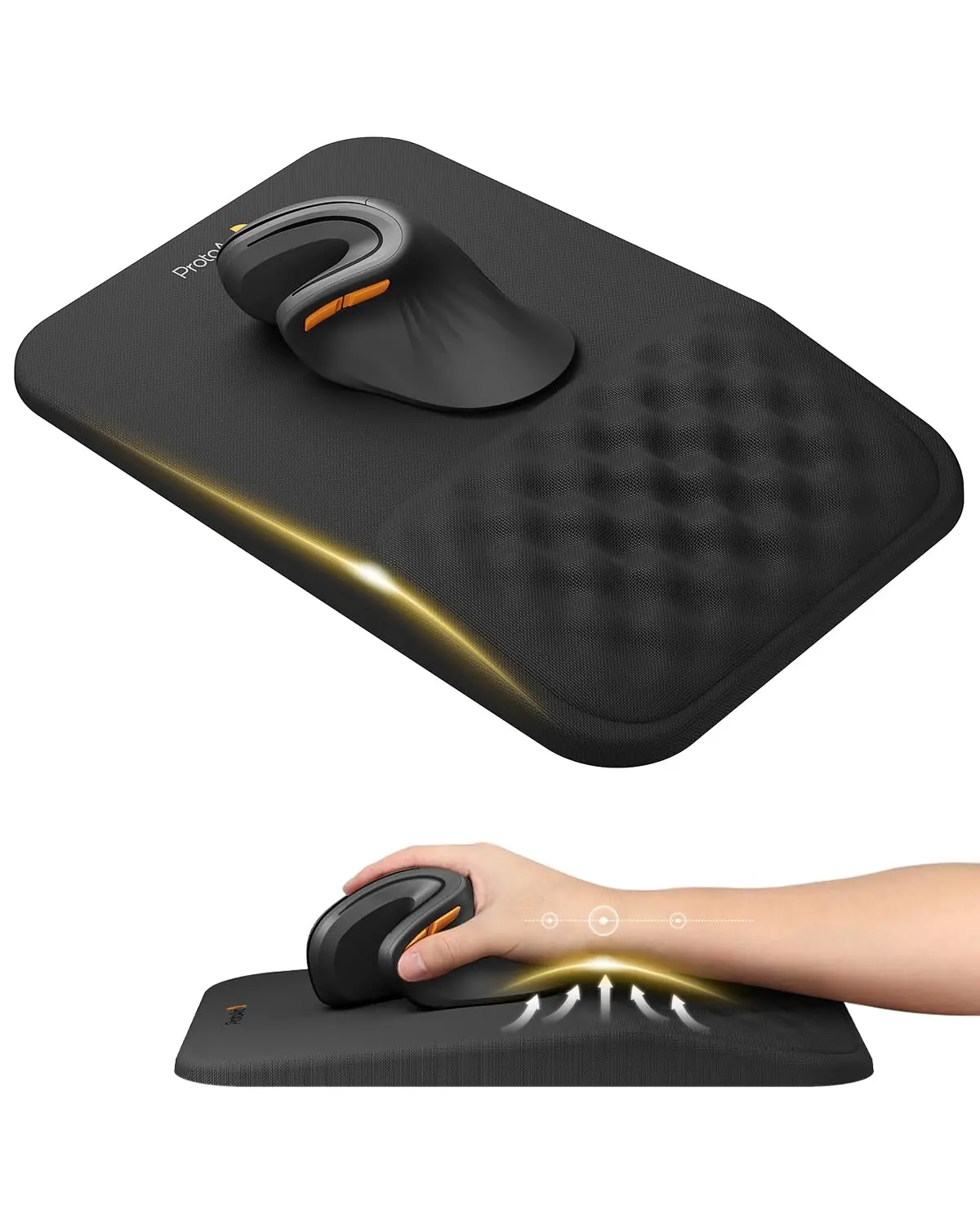 ProtoArc Mouse Pad, MP50 Ergonomic Mouse Mat with Wrist Support Massage Design for Pain Reilef, Non-Slip Rubber Base, Waterproof, Soft Memory Foam, Mousepad for Computer Mouse, Laptop, Office, Desk Gadgets, Husband Gifts