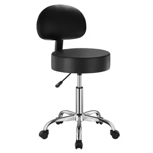 fathersdaygift VEVOR Rolling Stool with Back Support and Wheels, 450 LBS Weight Capacity Round Rolling Stool Chair, Height Adjustable Thickened PU Leather Swivel Stool for Salon, Spa, Massage, Tattoo, Clinic, Black