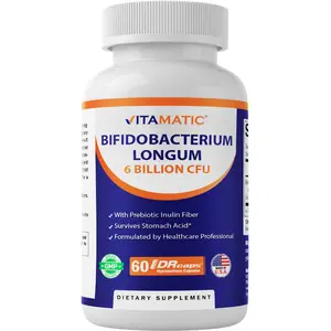 Vitamatic Bifidobacterium Longum 6 Billion CFU per DR Capsule - 60 Count - Promotes Intestinal Health - Made with Prebiotic Inulin Fiber