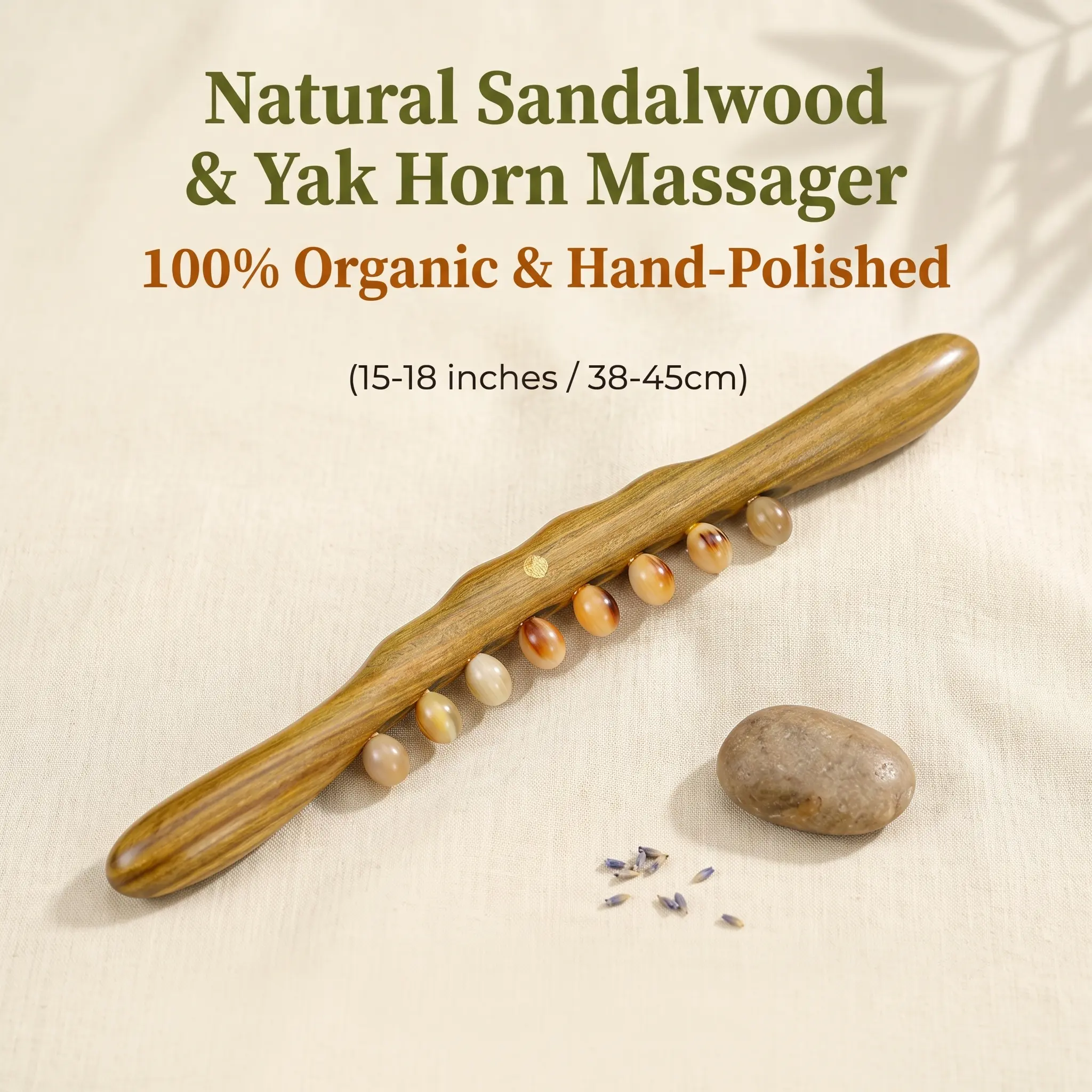 Green Sandalwood Yak Horn Gua Sha Stick, Full Body Meridian Massage Scraping Stick, Handcrafted Wooden Muscle Relaxation Tool for Back Massage, Ideal Wellness Gift for All Occasions