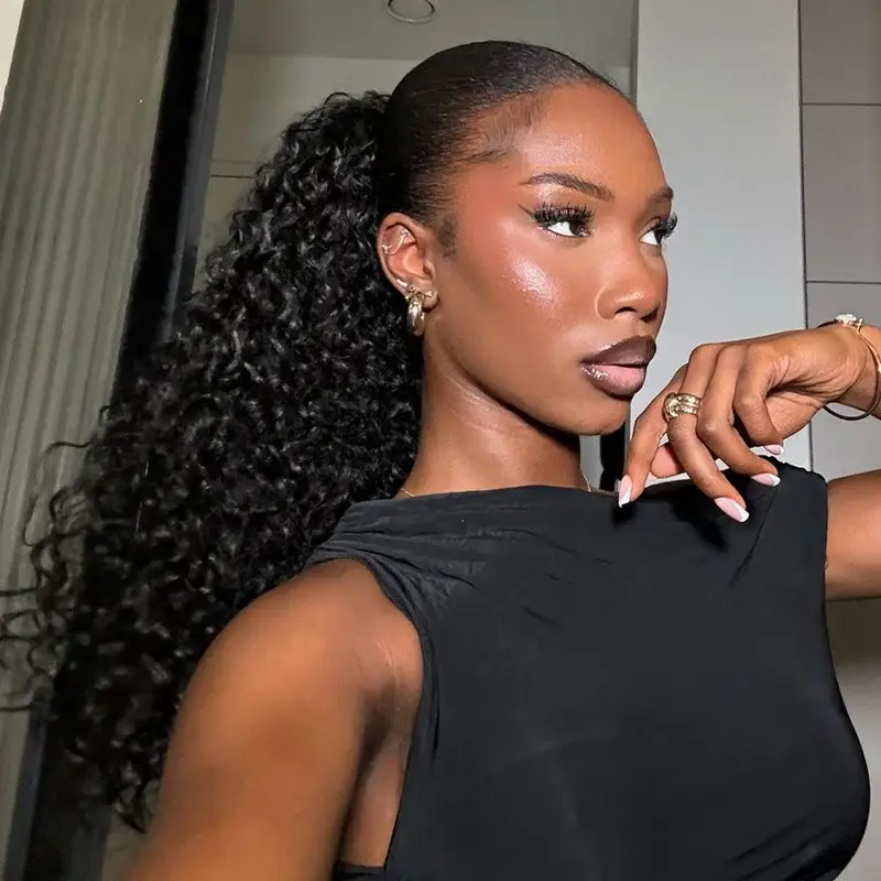 ISEE HAIR Ponytail Water Wave & Kinky Curly & Kinky Straight InvisiFit Strap Cap With Clip In 100% Human Hair Vacation Hair,summerhairstyles#SummerWins #DealsForYouDays
