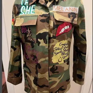 Womens Camo Jacket with Patches Casual