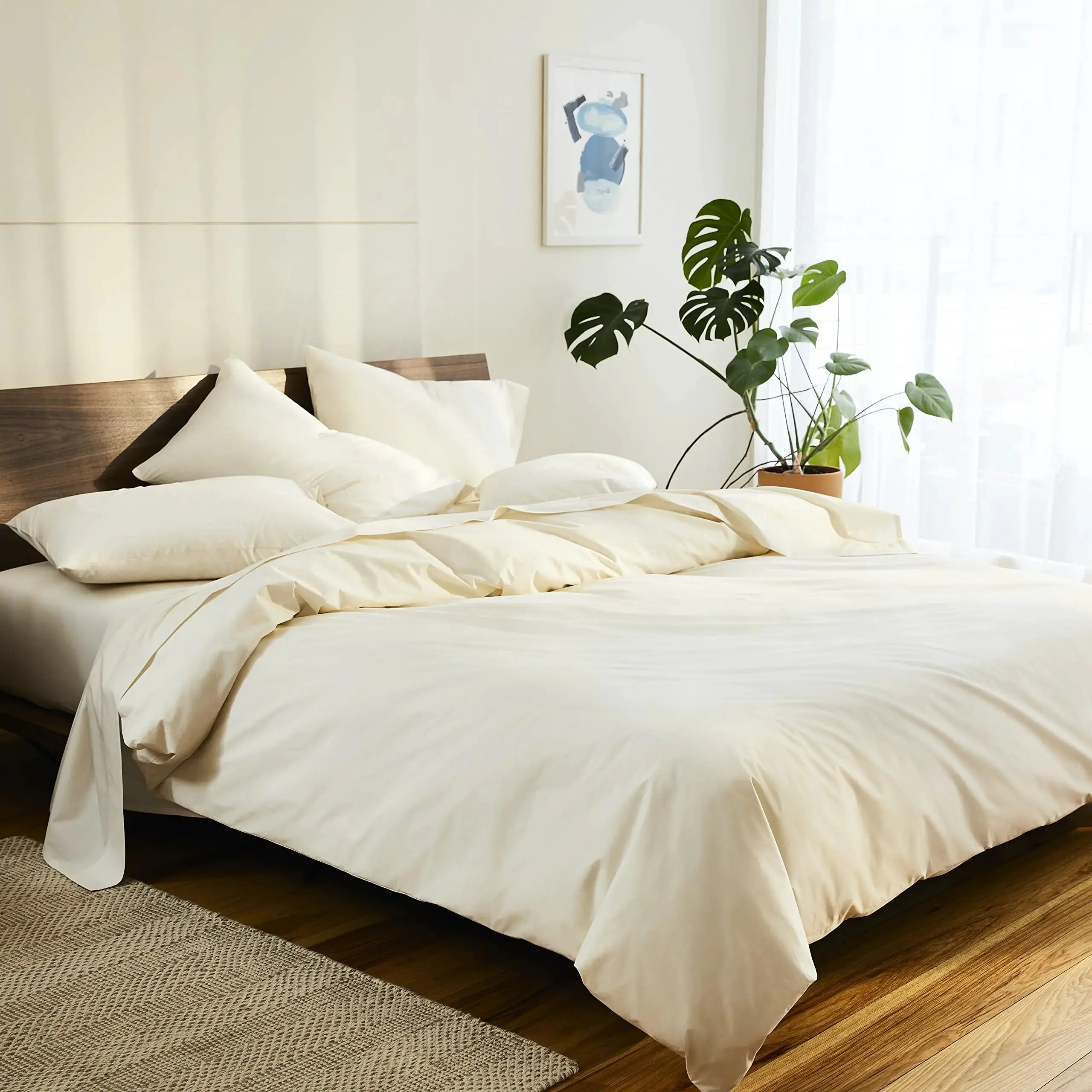 Brooklinen Luxury Sateen 4 Piece California King Size Sheets Set in Cream - 100 Cotton Sateen Sheets - 1 Fitted Sheet 1 Flat Sheet 2 Pillowcases - Best Luxury Sheets