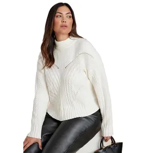 ELOQUII Women's Plus Size Cableknit Funnelneck Sweater