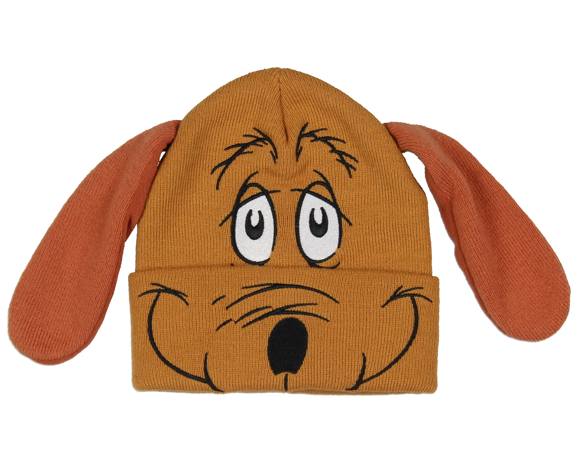 Dr. Seuss The Grinch Max Adult Novelty Cuffed Beanie Hat - OSFM Sizing, 1 Size, Soft Knit, Pull On, Embroidered Max Face Design, Felt 3D Floppy Character Ears, One Size, Character Ears Hats