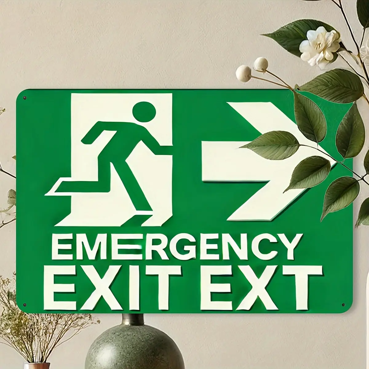 Emergency Exit Sign, 8x12inch Aluminum Wall Hanging, Multipurpose Decorative Plaque for Home, Restaurant, Bar, Cafe, Garage - English Text