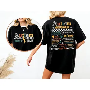 Autism Awareness World Tour Graphic Tee, Neurodiversity Streetwear T-Shirt, Autism Awareness Month Gift for Teachers & Moms