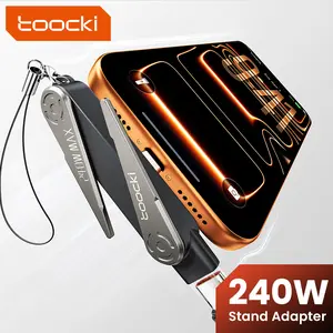 toocki 240W Super Fast Charging Cable with 360° Invisible Stand, Detachable 2 in 1 Charger Cord & Phone Holders for Gaming Office Car Travel, Zinc Alloy Type-C (Single Adapter Black)