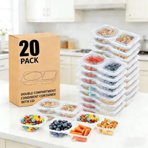 20/10Pcs 5oz Double Layer Condiment Containers with Lids, Reusable Leak-Proof BPA-Free Plastic Sauce Cups, Mini Snack Tableware Boxes for Meal Prep, School Lunch, Travel & Kitchen Use