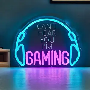 Neon Gaming Light Sign, Can't Hear You I'm Gaming LED Wall Decor, Bedroom Game Room Man Cave USB Powered Ambient Lighting, Led Signs