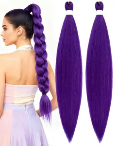2Pcs Purple Hair Extensions for Braids, Pre Stretched Braiding Hair for Stage Party Halloween Costume Cosplay