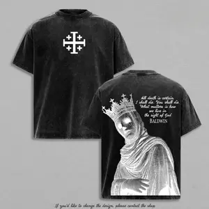 Baldwin IV The Leper King T-Shirt, Tank Top & Hoodie Washed Crusader King of Jerusalem Tee, Jerusalem Cross Medieval Christian Shirt, Vintage Washed Gothic Faith Streetwear - Jesus Apparel - Christian Outfit