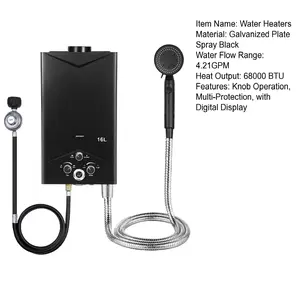 Tankless Water Heaters 4.21GPM 16L, Outdoor Portable Gas Hot Water Heaters, Fast Constant Temperature Water Heaters, Portable Water Heaters with Digital Display, Sprinkler