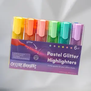 Pastel Glitter Highlighters 6-Piece Set with Soft Shimmer & Fast-Drying Ink for Journaling & Planning