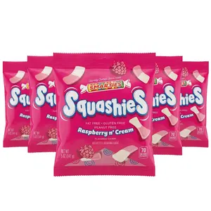 Smarties Squashies Foam Candy, Raspberry & Cream Flavored, Allergen-Free, Peanut-Free & Gluten-Free, Soft & Chewy Candies for Parties, Halloween & Birthdays, 5 oz Bags, 5-Pack