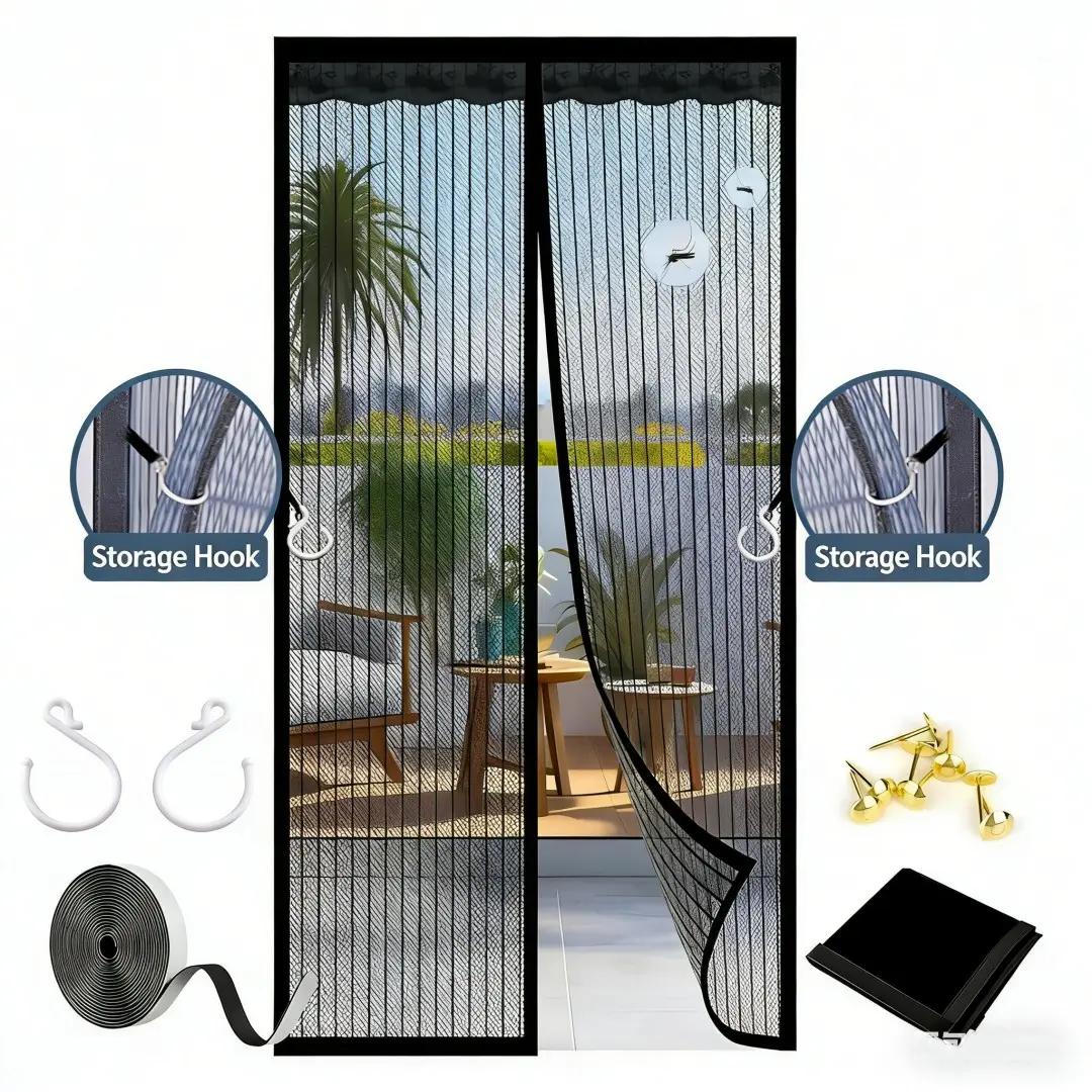 Magnetic Screen Door Self-Sealing Mesh Barrier Prevents Insects, Automatic Closure Reinforced Netting, Mosquito Proof Pet Friendly, Retractable Door Screen, Insect Prevention