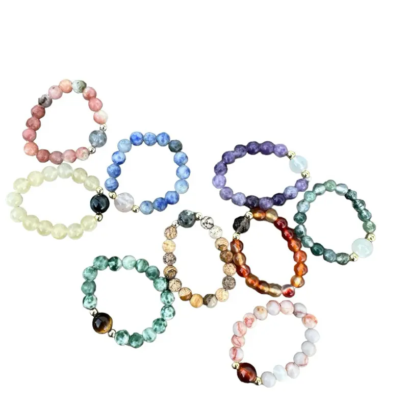 Crystal Beaded Ring - Adjustable One Size Fits Most Jewelry for Anxiety Relief Focus ADHD Support Stress & Grounding Energy for Adults