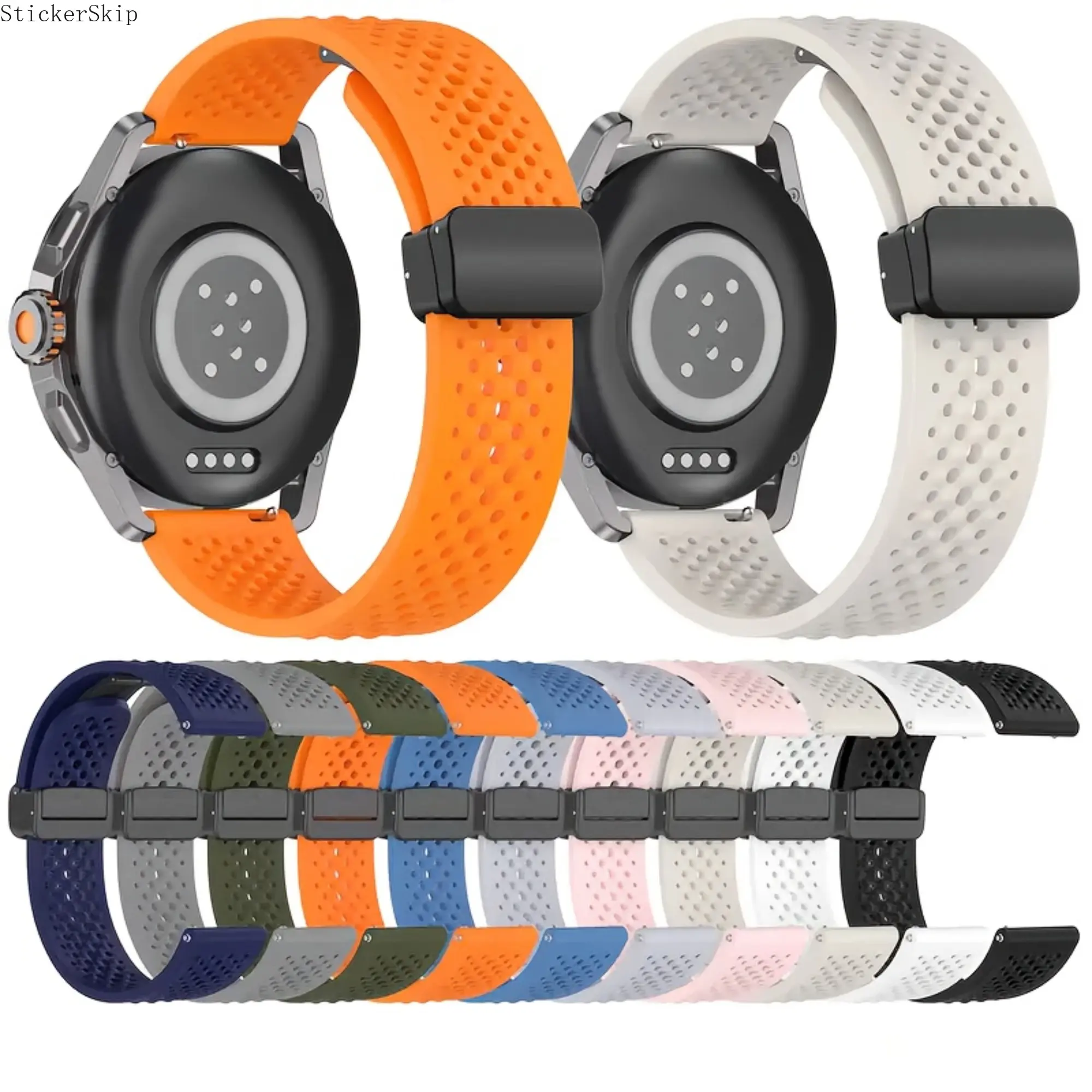 2026 New Dark Blue Silicone Magnetic Watch Band, 20mm 22mm Replacement Strap Compatible with Garmin Forerunner Venu Series, Samsung Galaxy Watch 6 5 4, Xiaomi S4 S3 S2 S1 Pro, Flexible Breathable Sport Wristband for Outdoor Fitness Daily Casual Wear