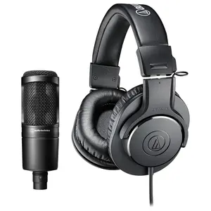 Audio-Technica ATH-M20x Professional Studio Monitor Headphones, Black With AT2020 Cardioid Condenser Studio XLR Microphone