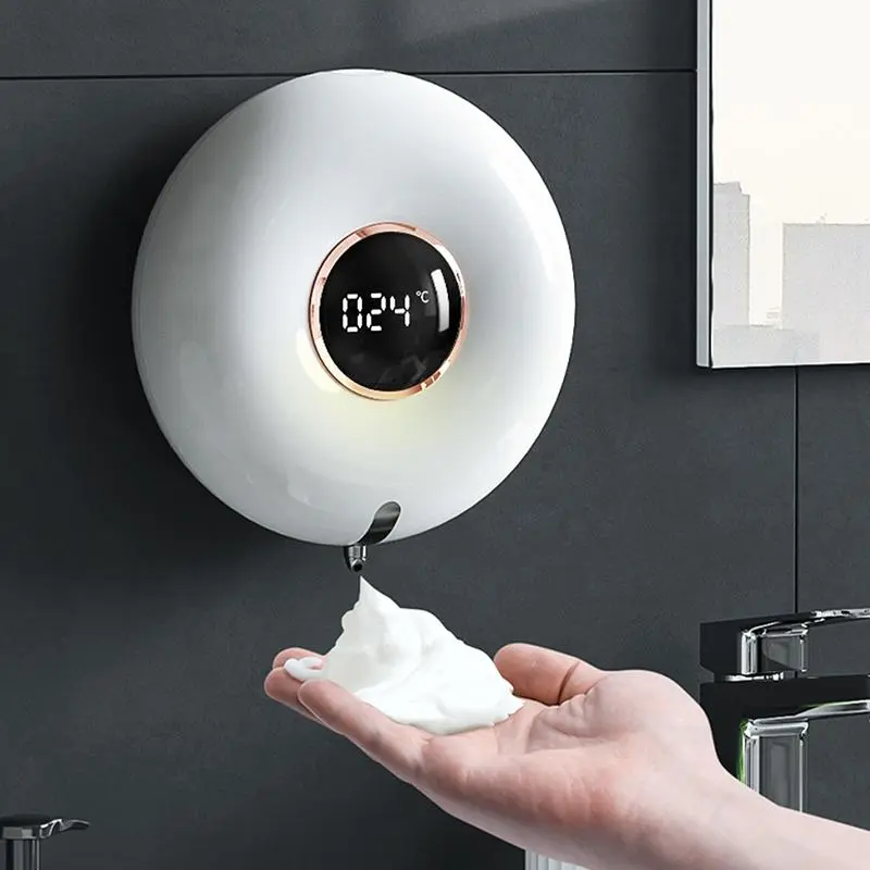 Rechargeable Automatic Foam Soap Dispenser, Foaming Soap Dispenser, Touchless Soap Dispenser, Smart Soap Dispenser, Wall Mounted Automatic Soap Dispenser with LED Temperature Display, Bathroom Supplies for Kitchen Bathroom