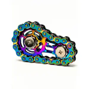 1pc Bike Chain Fidget Spinner - Silent CNC Machined Stainless Steel Gear Desk for Adults| Steampunk Decor Anxiety Relief And Focus Tool for Office (Collectible Mechanical Art)| Mixed Color Metal Stress Relief Fidgeting