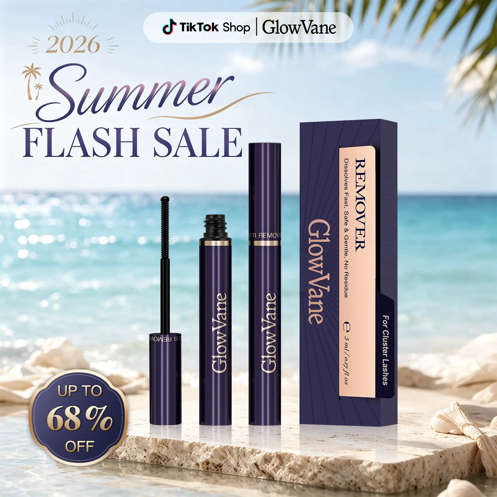 GlowVane Lash Remover for Lash Extensions Eyelash Glue Remover for Lash Clusters Gentle Lash Cluster Remover for Bond and Seal Lash Glue DIY Non-irritating Cluster Lash Glue Remover at Home (5ml)
