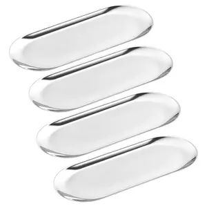 4 Pcs 7 Inch x 3.3 Inch Trinket Tray, Silver Stainless Steel, for Serving Trays Towel Storage Dish Plate Tea Fruit Trays Jewelry Plate Decorative Storage Tray