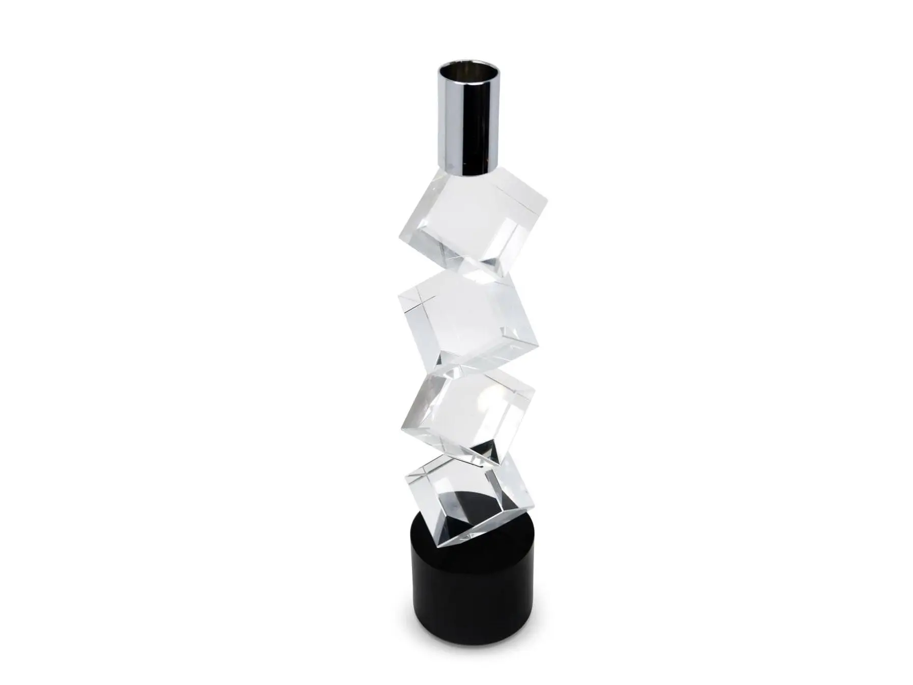 212 MAIN Model 590241 1-Piece Modern Glossy Finish Silver & Black Crystal Glass Taper Candlestick - 11 in. Tabletop, 11.25 in. H Home Accessories, Engagement Gift for Gift Seekers, Decorative Room Accent, Room Decor