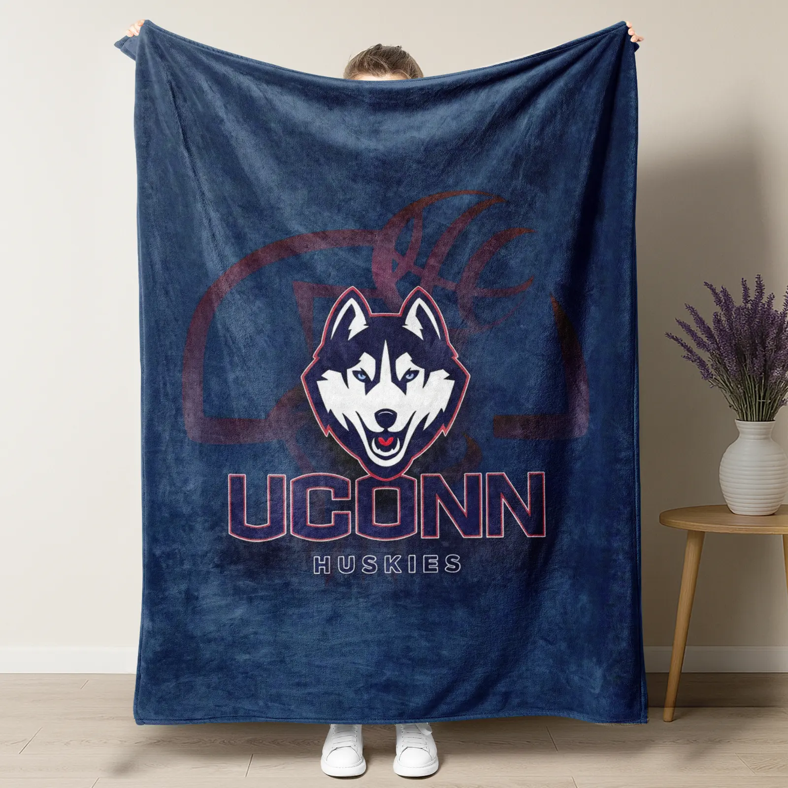 UConn Huskies March Madness Fleece Fabric Blanket - Red Gameday Print, Plush Texture, Team Logo - Living Room Decor, Cozy Throw for Alumni Gifts
