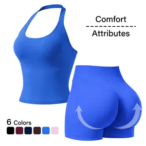 NVWA Women's Summervibes 2-Piece Stretchy Athleisure Suit Set - High-Stretch Halter Neck Top, High-Waisted Butt-Lifting Shorts, Gymswear for Yoga, Gym Workouts, Stretchy Suit Set, 2 Piece Sets Outdoor Fun