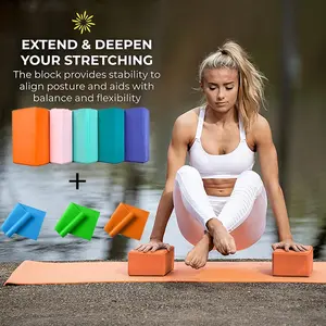 3Pcs Yoga Set 2Pcs High Density EVA Yoga Blocks + TPE Resistance Bands Portable Workout Accessories for Beginner Yoga Stretching Pilates Fitness Training