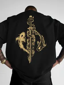 Men’s Cotton Graphic Tee Samurai Dragon Sword Print Shirt Asian Style Heat Transfer Casual Streetwear Soft Breathable Short Sleeve Crewneck Loose Fit Everyday Wear Summer Casual Fashion Top