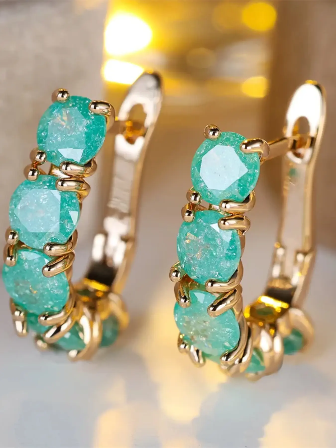 Green Pink Aqua Blue Ice Flower Zirconia Hoop Earrings For Women Vintage Gold Color Wedding Jewelry Christmas Gifts Ear Accessories Artificial Zirconia Earrings