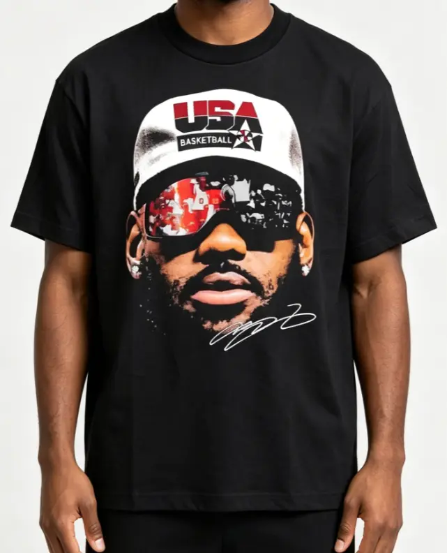 Men's Vintage Sport Graphic T-Shirt, Classic Cotton Top with LeBron James Player Print, Signature Detail and Patriotic Text, Tshirt, Menswear, Graphic Tees, Mens Clothing, Stylish, Streetwear, Men's Graphic Tees