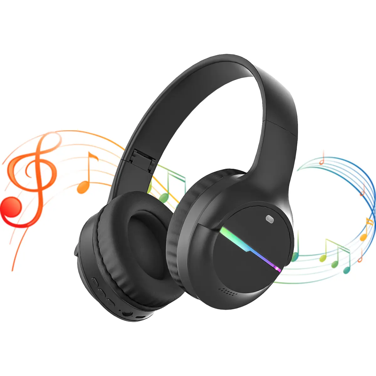 Bluetooth Headphones Over Ear, Colorful LED Lights Headphones Wireless, 65 Hours Playtime Wireless Headphones with Built-in Mic for iPad/Tablet/Airplane, Foldable Lightweight Headset with Deep Bass, HiFi Stereo Sound Low Latency for Travel Work Cellphone