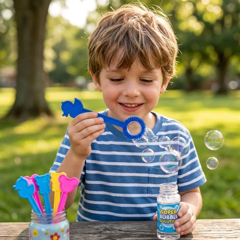 Mini Cartoon Bubble-Blowing Wand (Single Pack, 2.64 in) - Random Color & Shape Plastic Bubbles Stick for Kids Party Favors, Bubble-Blowing Wand Bubbles