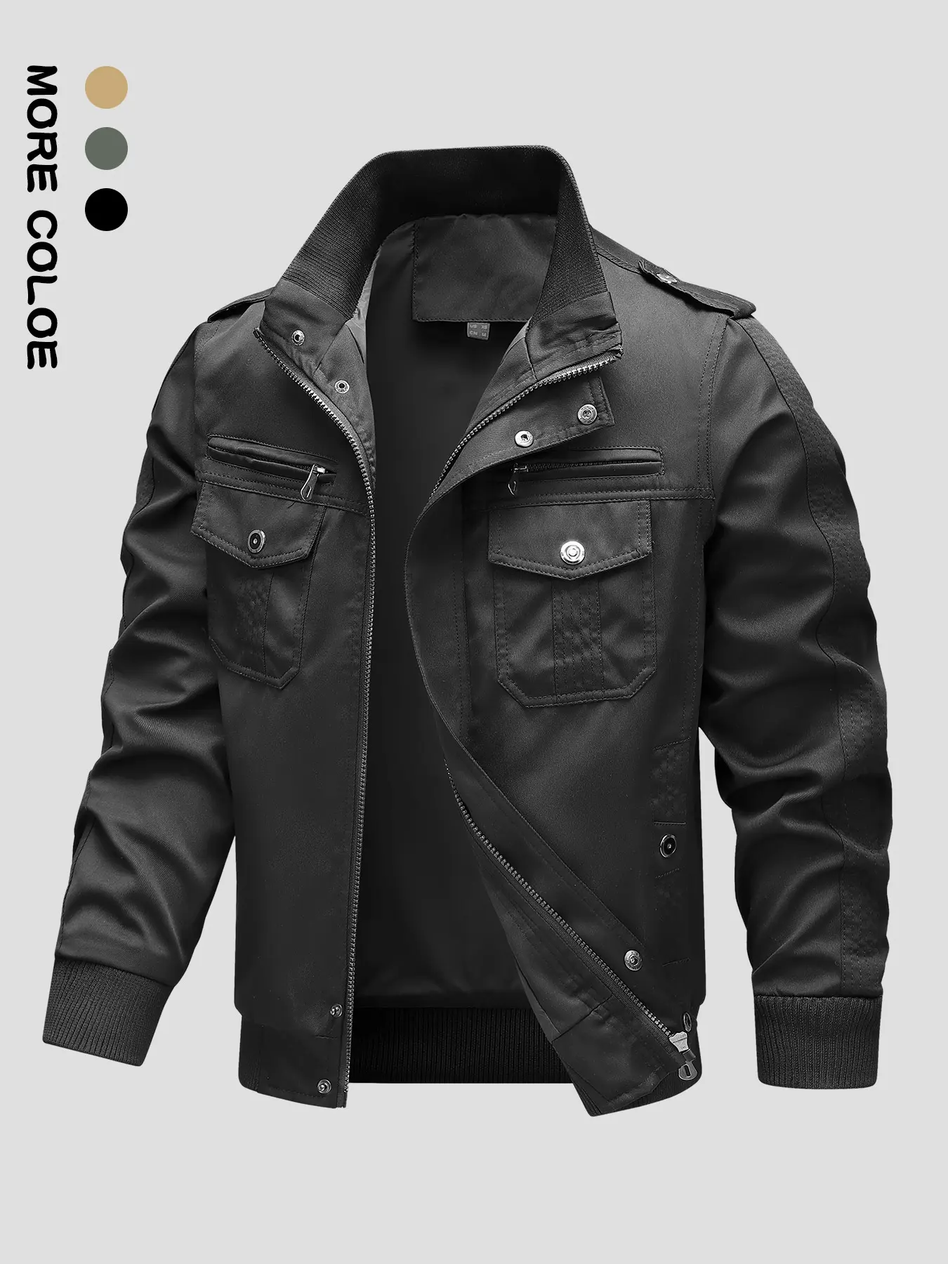 Men's Casual Military Style Bomber Jacket, Fashion Casual Outerwear, Long Sleeve, Multi-Pocket Design, Fashionable Winter Coat, Comfortable and Durable, All Seasons Wear