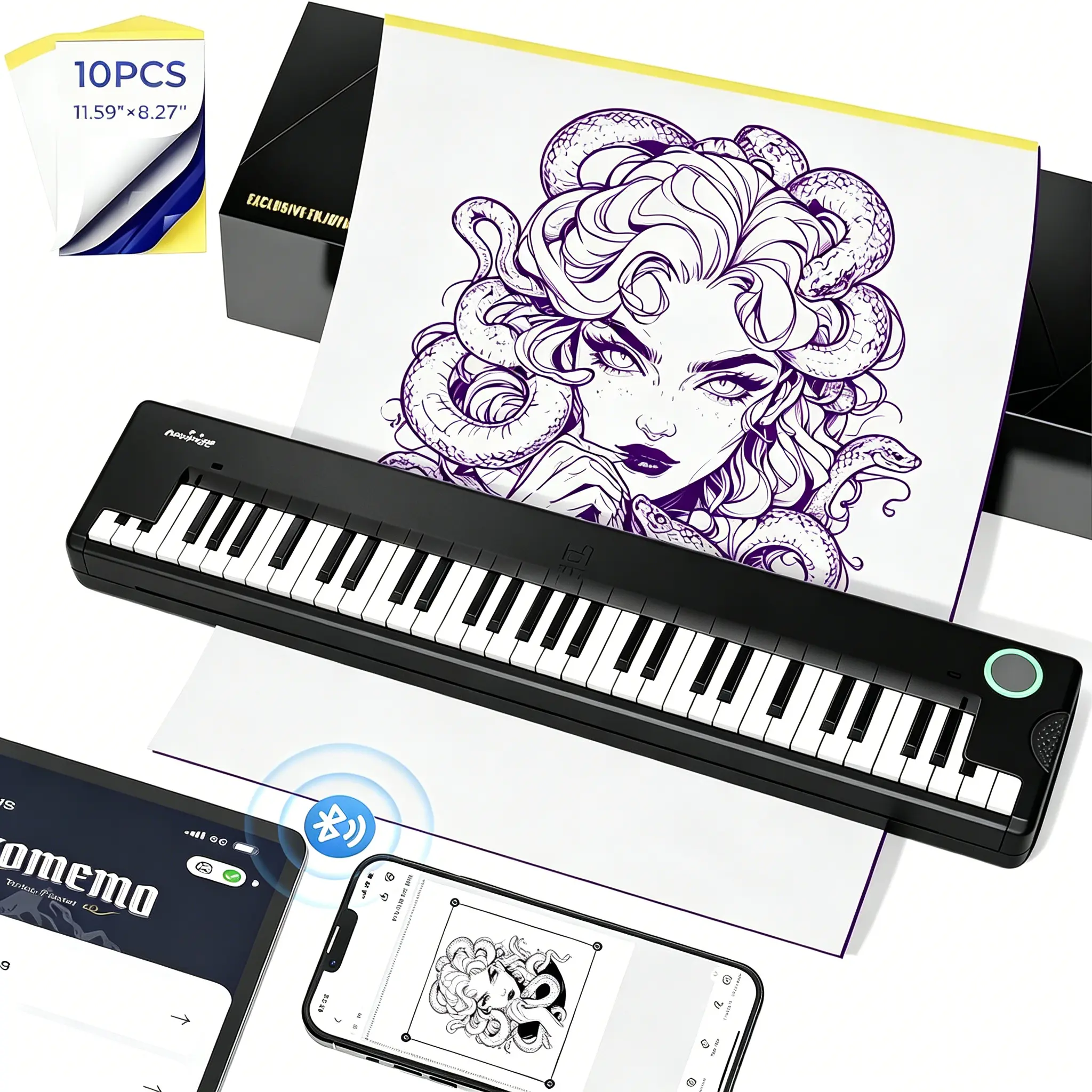 2026 New Inkless Mobile Wireless Bluetooth Thermal Printer - Portable Stencil Device for Tattooing & Documents, Wireless Printers Compatible with Phones & Pads, Inkless Mobile Printer