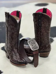 ROCKEM MILA HAND TOOLED FLOR DE LUZ CAFE POINT TOE “BLUE”