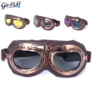 Vintage Aviator Goggles WWII RAF Retro Pilot Style UV400 Protection Steampunk Rave Glasses Motorcycle Cafe Racer Cruiser Off-Road ATV Scooter Dirt Bike Half Open Face Helmet Ski Snowboard Cosplay Festival Burning Man Eyewear (Copper 01, Colorful)