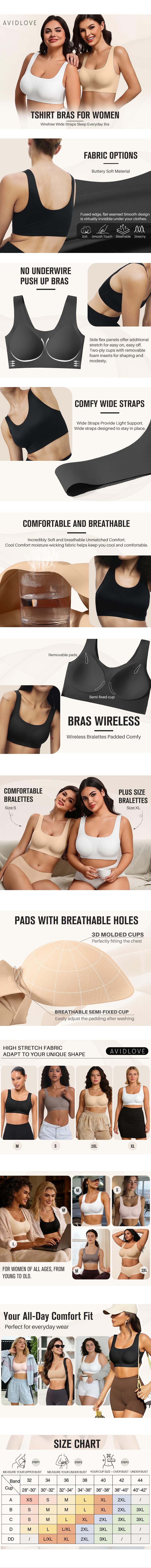 Women's Comfy Pullover Wireless Bra Seamless Bralettes No Underwire T Shirt Wirefree Wide Straps Sleep Everyday Bras Outfits Women's Comfy Pullover Wireless Bra Seamless Bralettes No Underwire T Shirt Wirefree Wide Straps Sleep Everyday Bras Outfits