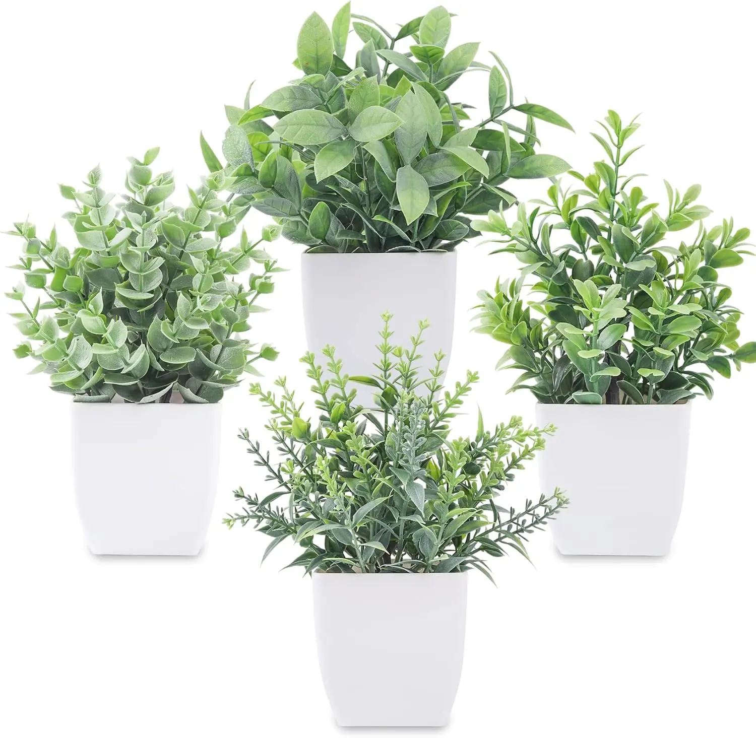 4-Pack Black Fake Mini Artificial Plants, Low-Maintenance Indoor Decor for Farmhouse Home Shelf & Office Desk