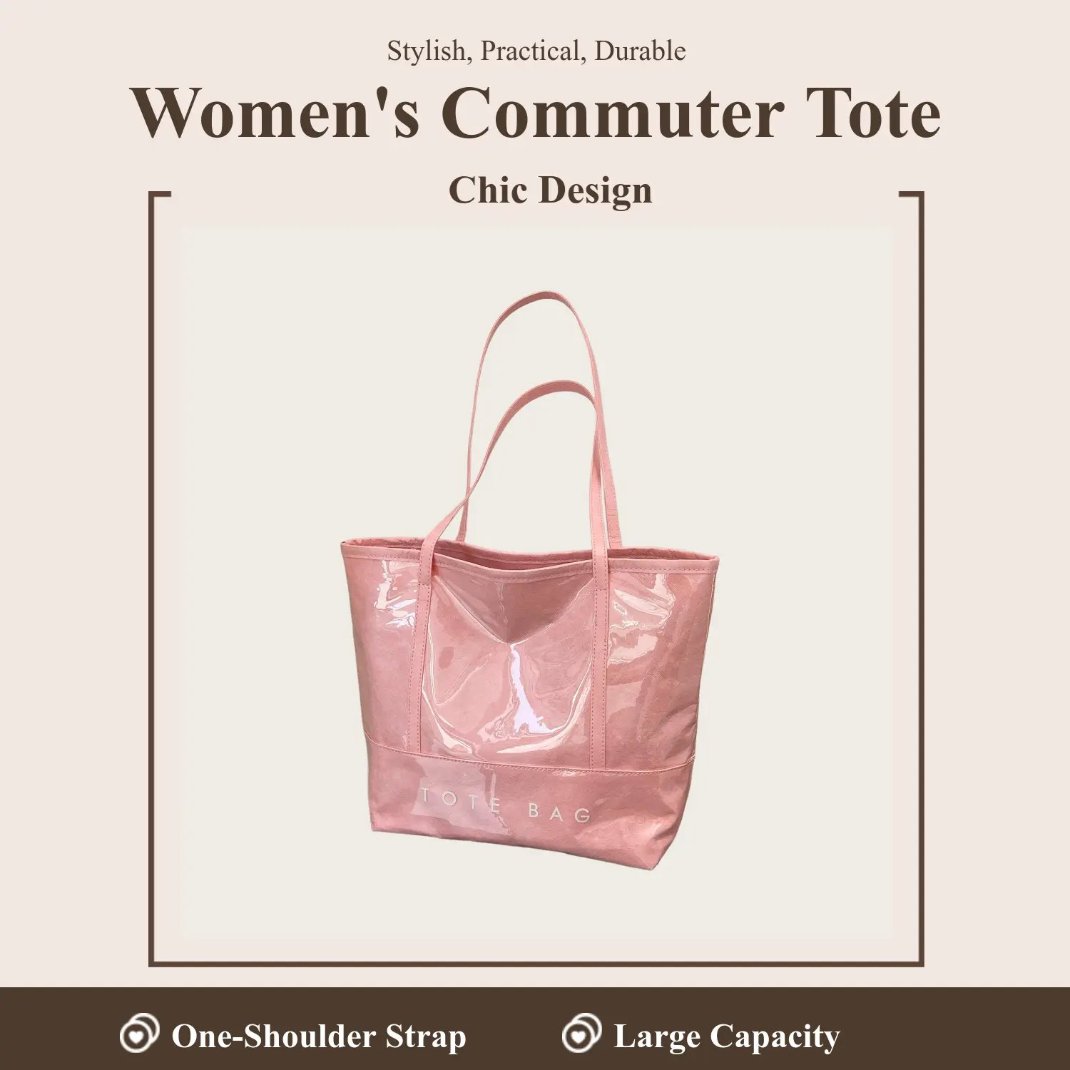 Women's 1-Shoulder Commuter Tote Bag - Stylish, Practical, Durable, Large-Capacity Street Basic Handbag for Daily Use, Travel