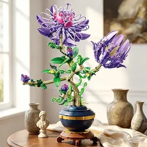 flash card Moc 537  Purple Bouquet Flowers Ornaments Building Block Model Set Eternal Home Desk Plant Decoration Brick Gift Children Toys