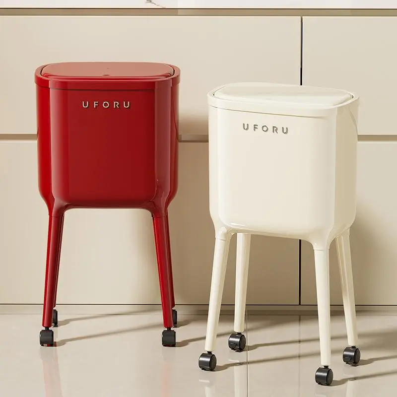 UFORU 16L rolling trash bin; no bending required design, tall base design; pressure-sealed odor-proof lid with locking wheels; space-saving, slim profile; made from durable ABS and PP materials; suitable for kitchen and living room., Kitchen Garbage Can,