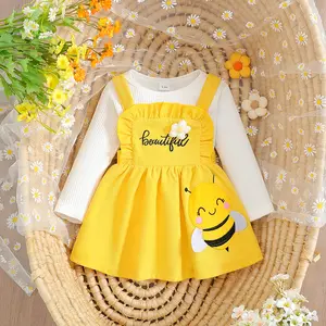 Adorable Toddler Bee Dress Set: Soft Corduroy 2-Piece Outfit with Long Sleeve Shirt | Comfy Baby Girl Clothes(6M-3Y)