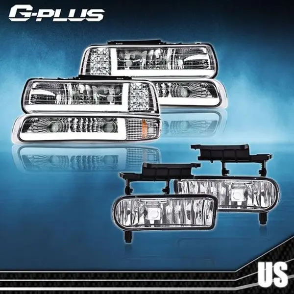 G-PLUS Automotive Headlamps & Fog Lights Kit for 1999-2002 Chevy Silverado Trucks, 2000-2006 Chevy Suburban, High-Quality Aftermarket with LED DRL, Car Accessories & Accessories for Car, Chevy Trucks