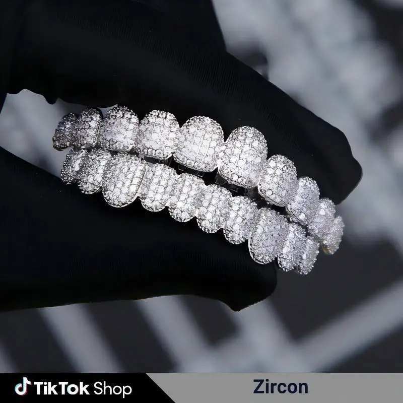 【2026 TREND ALERT】Artisan-crafted Hip Hop Cubic Zirconia Teeth Grills | Punk Artistic Accessory Set | For Rappers & Cosplayers Retainer Box Stainless Wire Brace