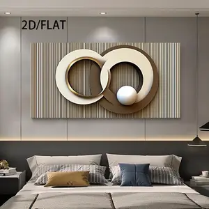 2D Flat 1pc Modern Large Wall Art Canvas Print - Minimalist Abstract Geometric Design Poster Decor, Neutral-Toned Interlocking Circles, Frameless 2D Flat Print, Suitable for Living Room, Bedroom, Office Decor, Indoor/Outdoor Use, Modern Home Decor